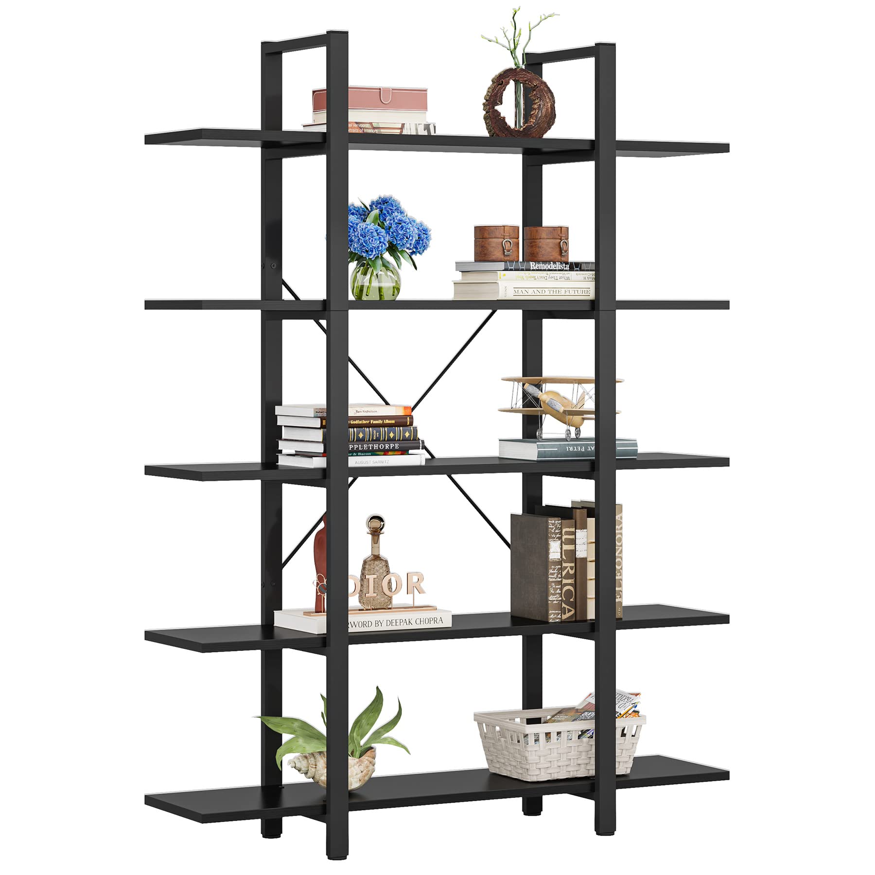 Photo 1 of ***STOCK PHOTO FOR REFERENCE ONLY***Tribesigns 5-Tier Bookshelf, Vintage Industrial Style Bookcase 72 H x 12 W x 47L Inches, Black