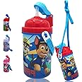Zak Designs Paw Patrol One Touch Button Water Bottles with Reusable Built in Straw, Carrying Strap - Safe Approved BPA Free, Easy to Clean, for Kids Girls Boys, Goodies, Home, Travel