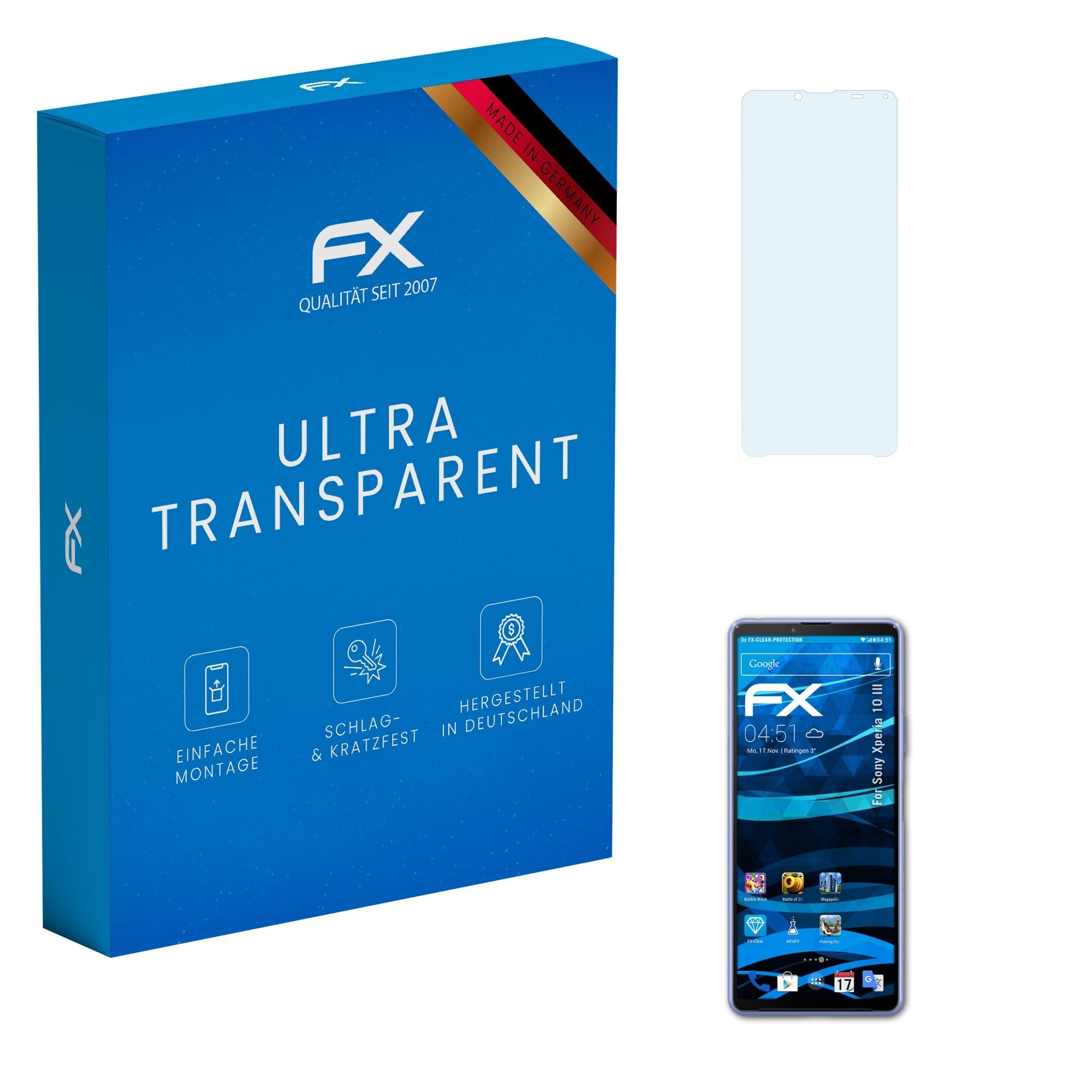 atFoliX Screen Protection Film compatible with Sony Xperia 10 III Screen Protector, ultra-clear FX Protective Film (3X)