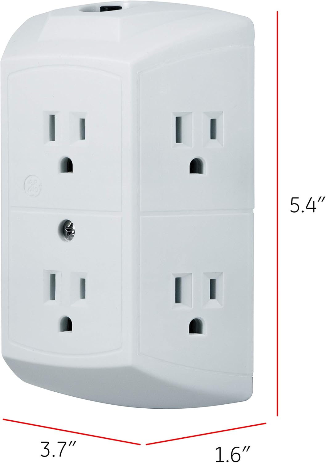 GE 6-Outlet Wall Tap, Reset Button, Circuit Breaker, Power Outlet Extender, Adapter Spaced Outlets, 3 Prong Plug, Grounded, UL Listed, White, 56575 - Electrical Multi Outlets - 