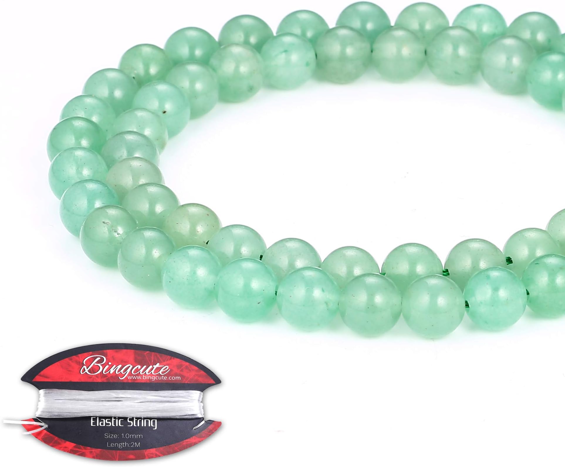 Natural Green Aventurine Gemstone Loose Beads for Jewelry Making Supplies 8mm Approxi 15.5 inch 45pcs with Free 2M Elastic Stretch Bead Cord for Jewelry Making and Bracelet Making
