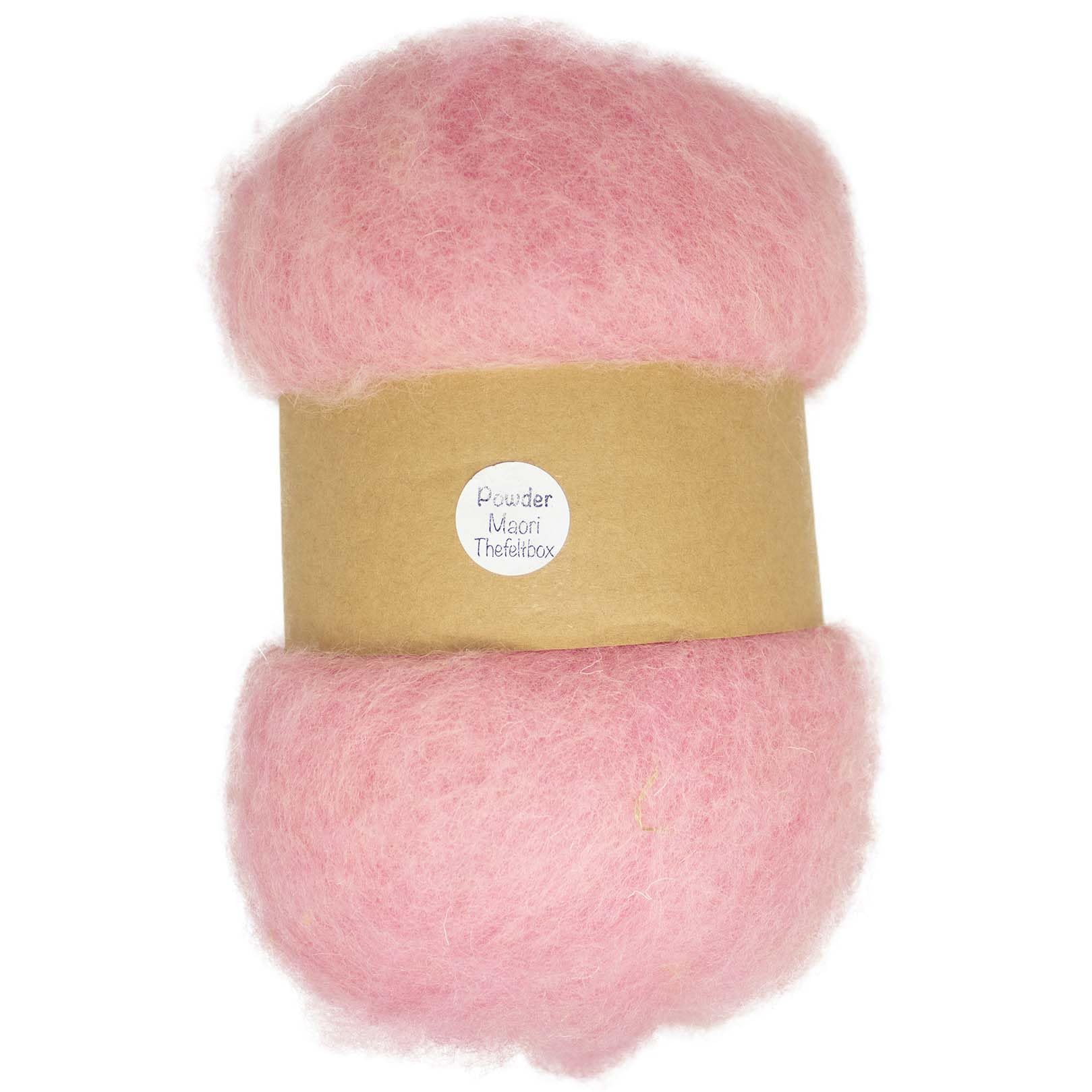 The Felt Box Carded Needle Felting Wool – 100g Maori Range DHG 'Powder' – Light Pink Wool Batt with Coarse Short Fibres – Ideal for Sculpting, Dolls, Blush, Baby Crafts & Pastel Projects