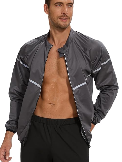 NINGMI Sauna Suit for Men Long Sleeve Sweat Shirt Zipper Jacket Workout Body Shaper Fitness Gym Top Slimming