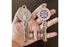 BOVEMEE 2Pcs/Set Enamel Double Side Saint Benedict 4.9inchX2.9inch Key Blessing For Protection - Medalla de san benito Home and Door hanger - Wall Hanger Catholic Easter Day Gifts San Benito Gift