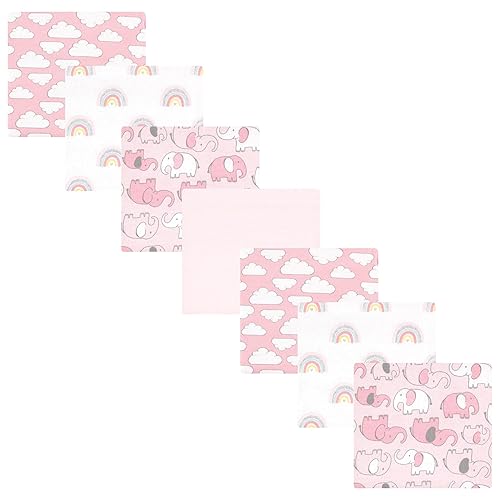 Hudson Baby Unisex Baby Cotton Flannel Receiving Blankets Bundle, Girl New Elephant, One Size