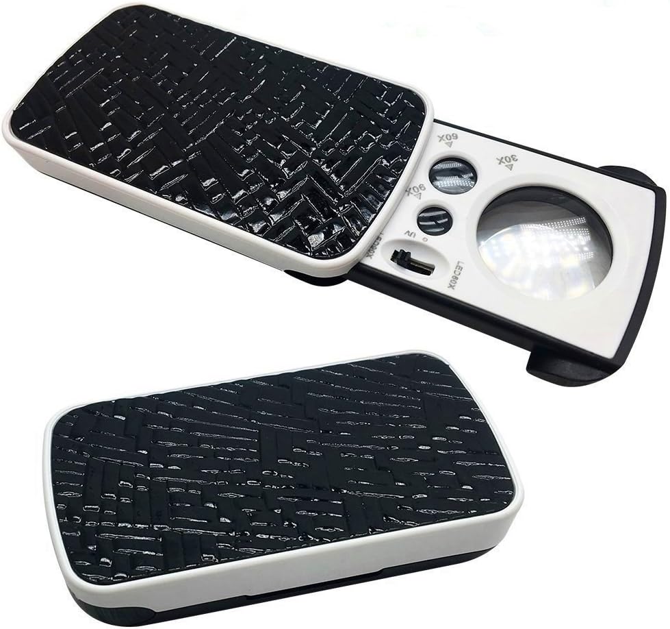 Jewelry Loupes Blinyang 30X 60X 90X LED Lighted Slide Out Pocket Magnifying GlassMulti-Power Small Portable Loupe Magnifier With UV Black Light Best For Jewellery, Diamonds, Gems, Coins, Stamps