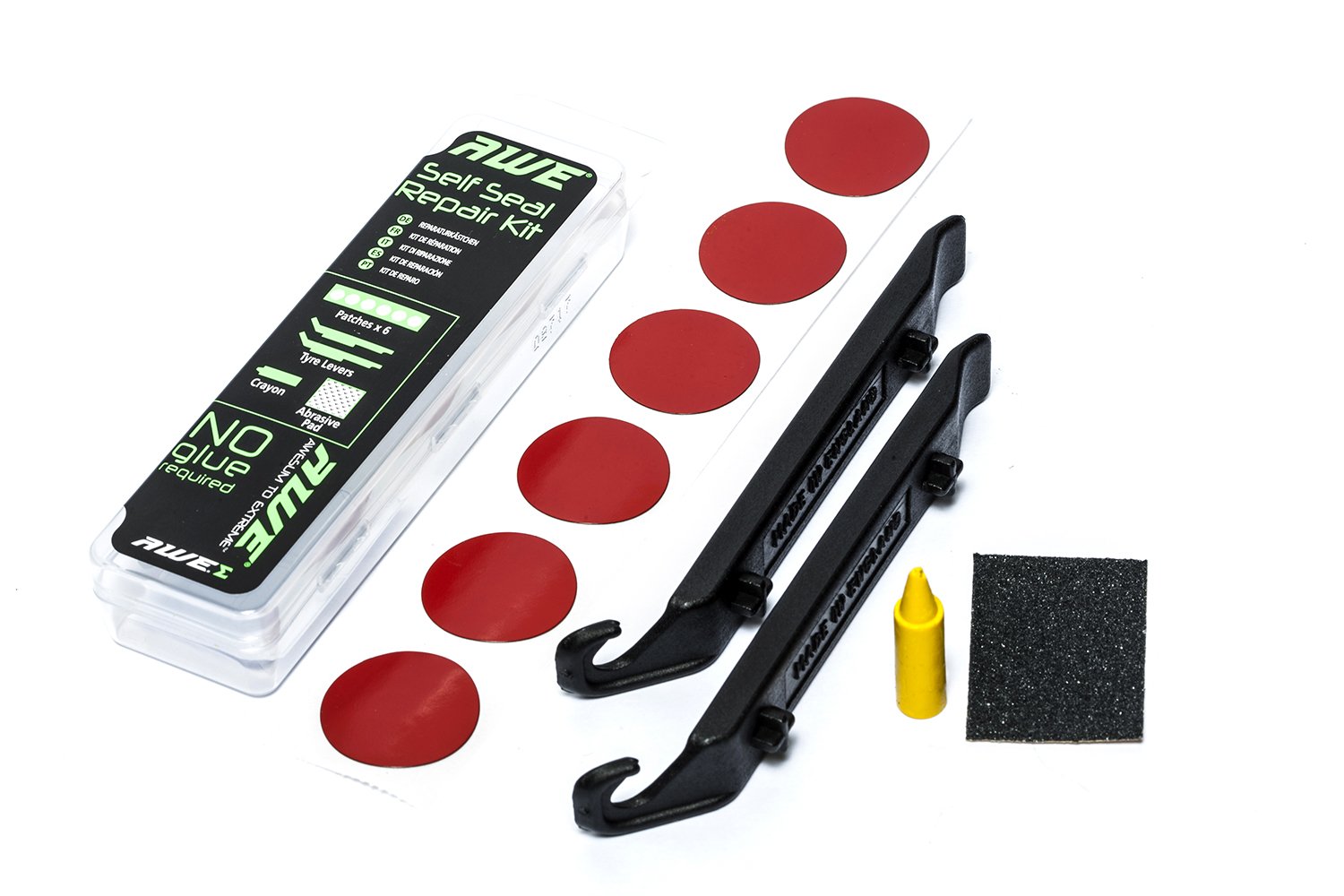AWE® AWESum Bicycle Repair Set SELF SEAL x 6 Patches, Quality Levers x2, Tyre Puncture Repair Kit. Prams, E Scooters Etc
