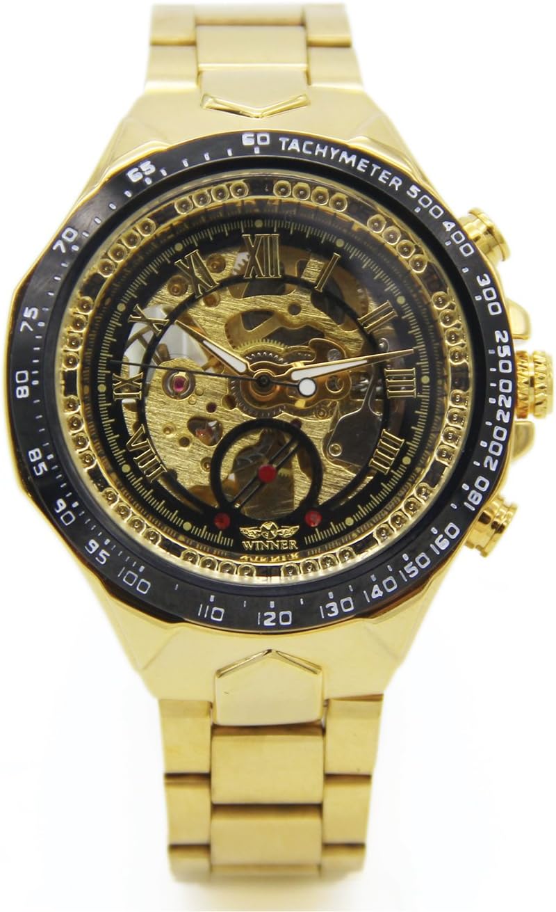 AMPM24 Men's Automatic Wrist Watch Skeleton Dial Stainless Steel Band Gold Silver