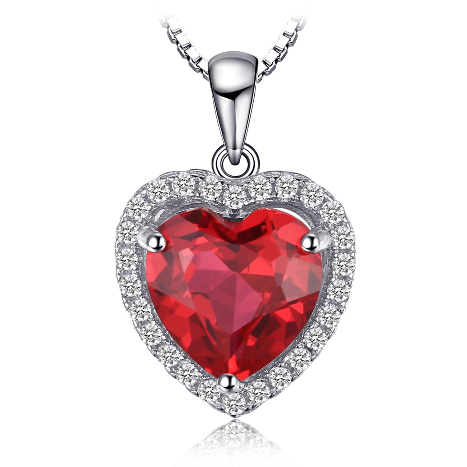 JewelryPalace Heart Of Ocean 3.9ct Created Red Ruby Love Forever Halo Pendant 925 Sterling Silver - 18 Inch