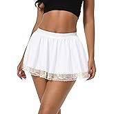 Afibi Women Pleated Mini Skirt Sexy Lace Skirt School Girl Short Skirts