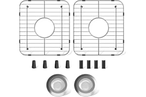 jkxoo 2Pack Sink Protectors for Kitchen Sink 13" x 11-5/8", 304 Stainless Steel for Kitchen Sink Grate With Center Drain, Sink Grate Sink Rack for Bottom of Sink with 2Pack Sink Strainers
