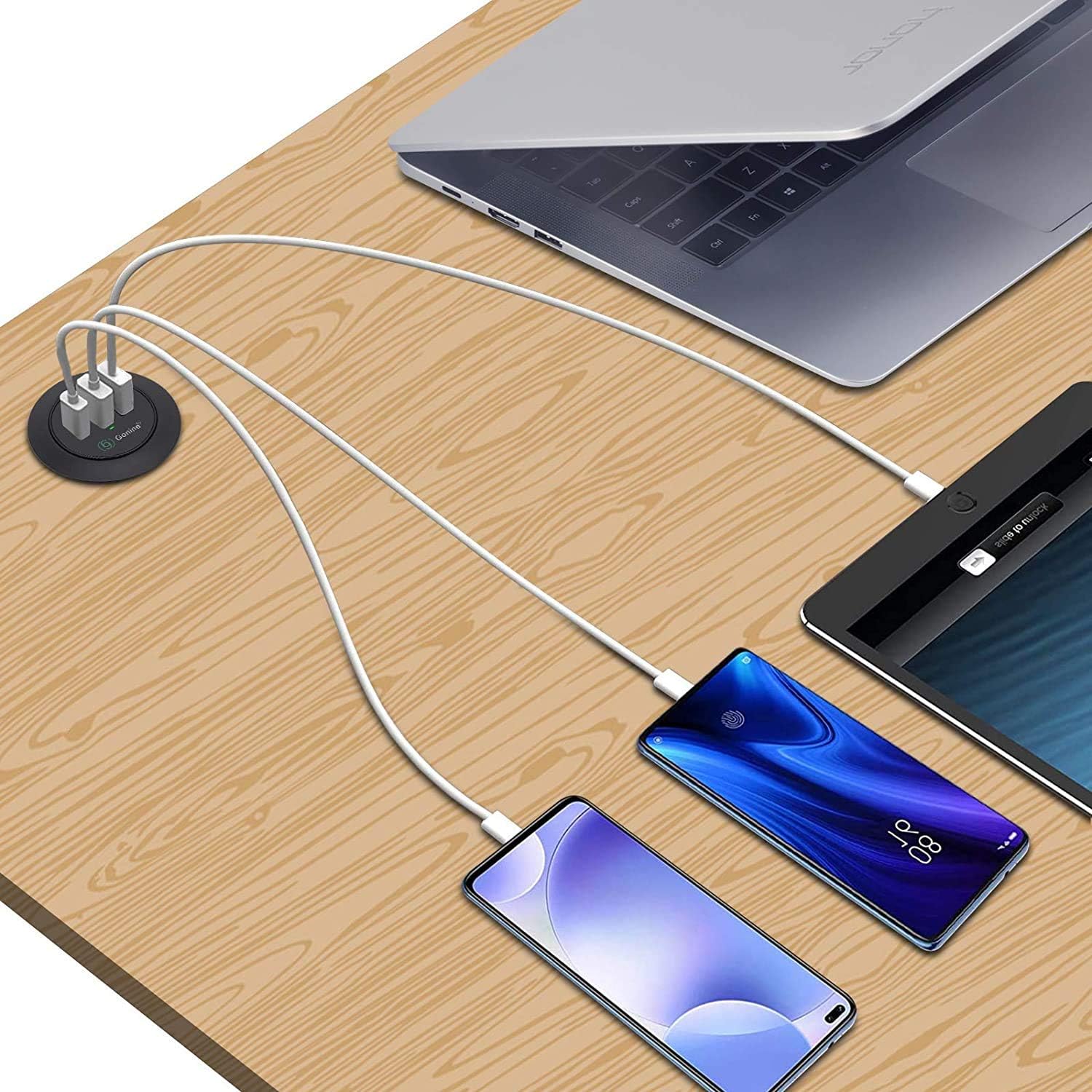 Gonine Desktop Grommet with USB, Hidden Power Socket, Desktop Charging Station, with 1 Type C and 2 USB Power Ports - Image 5
