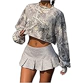 RoseSeek Women's Y2k Camo Print Crop Crewneck Sweatshirt Long Sleeve Drop Shoulder Vintage Pullover Tops