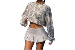 RoseSeek Women's Cropped Sweatshirts Camo Graphic Crewneck Sweatshirt Long Sleeve Pullover Tops Fall Outfits