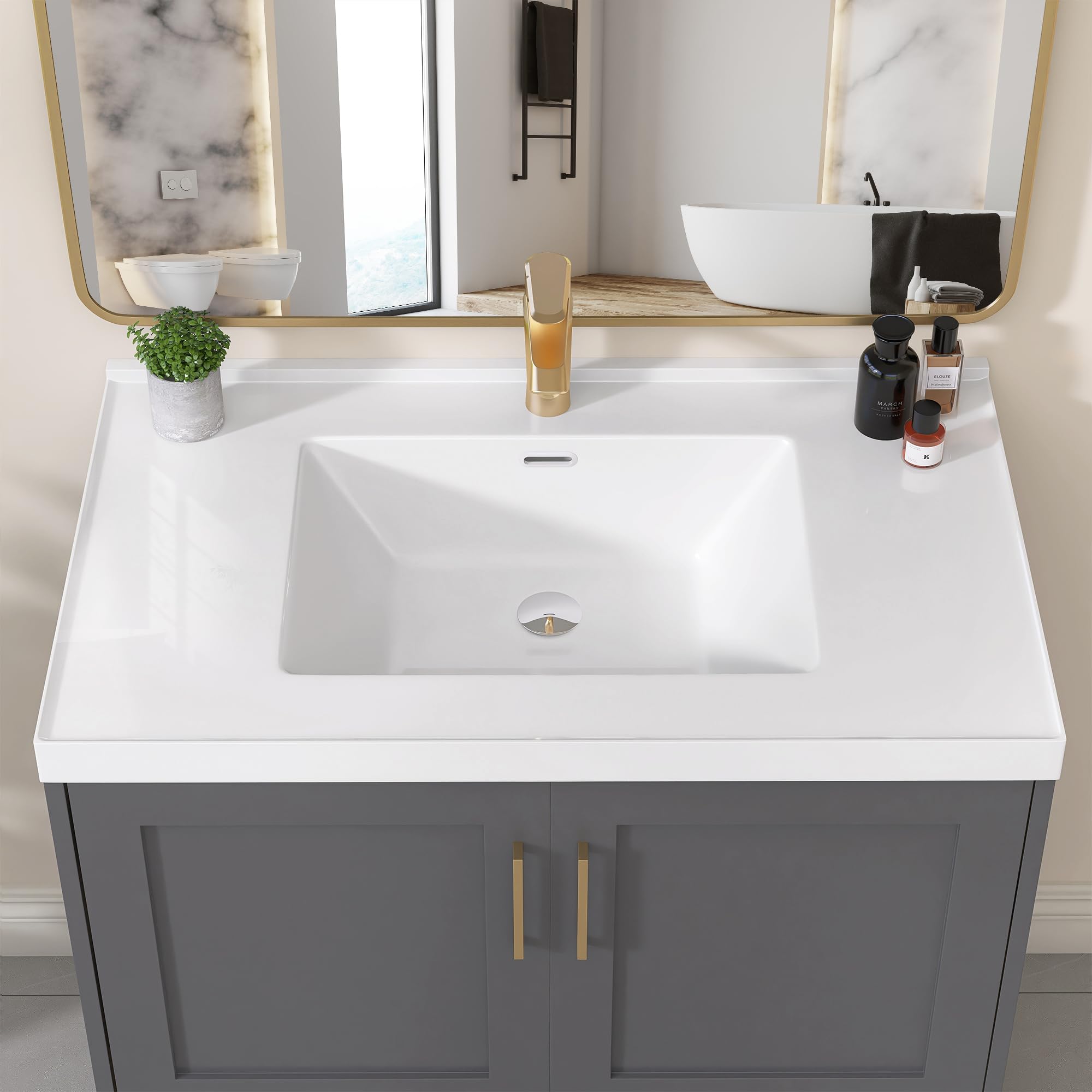 Photo 1 of ***(PARTS SINK ONLY)*** GETPRO Vanity Top 36 in. W x 22 in. D  Sink Top and Integrated Backsplash White Vanity Countertop with Single Faucet Hole  