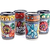 MEXTEQUIL - Talavera Shot Glasses Set of 4 Authentic Mexican Tequila Shot Glasses - Hand-painted - 2 Oz (Colorful Talavera)