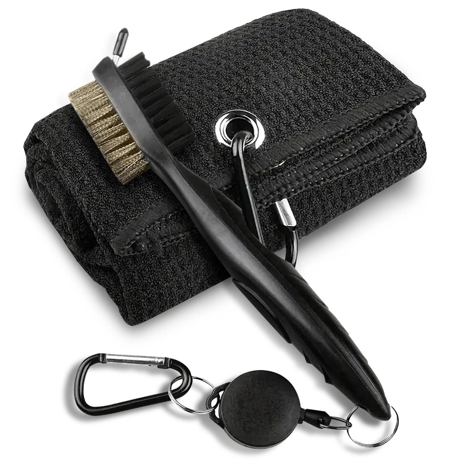 AWAVM Golf Club Brush and Microfibe Towel Kit, with Carabiner Clip Waffle Pattern Golf Cleaning Tool, Golf Cleaniner Set Golf Gifts for Men