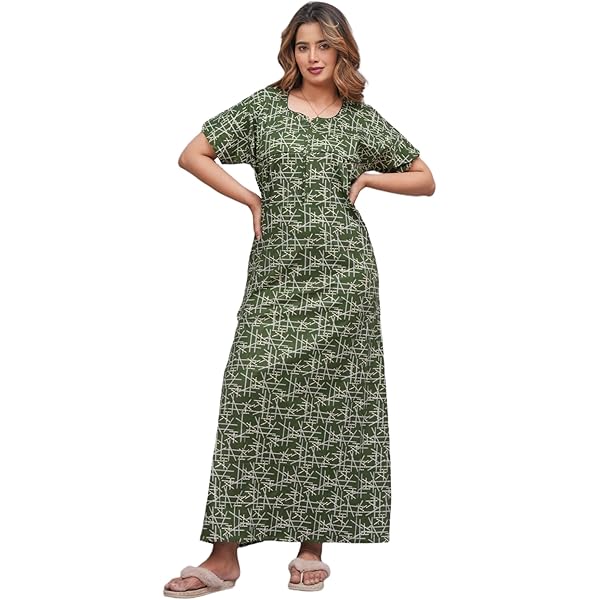 Cotton Printed Indian Nighty Maxi Night Gown For Women's (Red, Free Size)  at Amazon Women's Clothing store