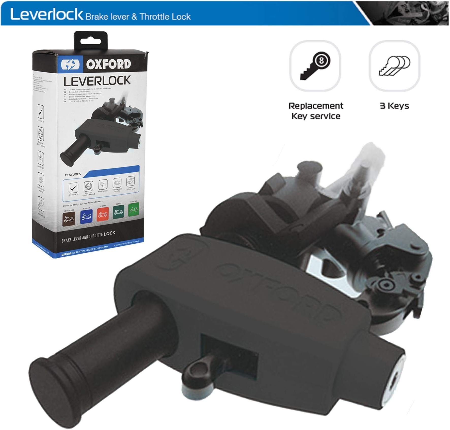 Wing Mirrors World SUZUKI GSX650F Oxford LK300 Motorcycle Brake Throttle Lever Handlebar Lock Black