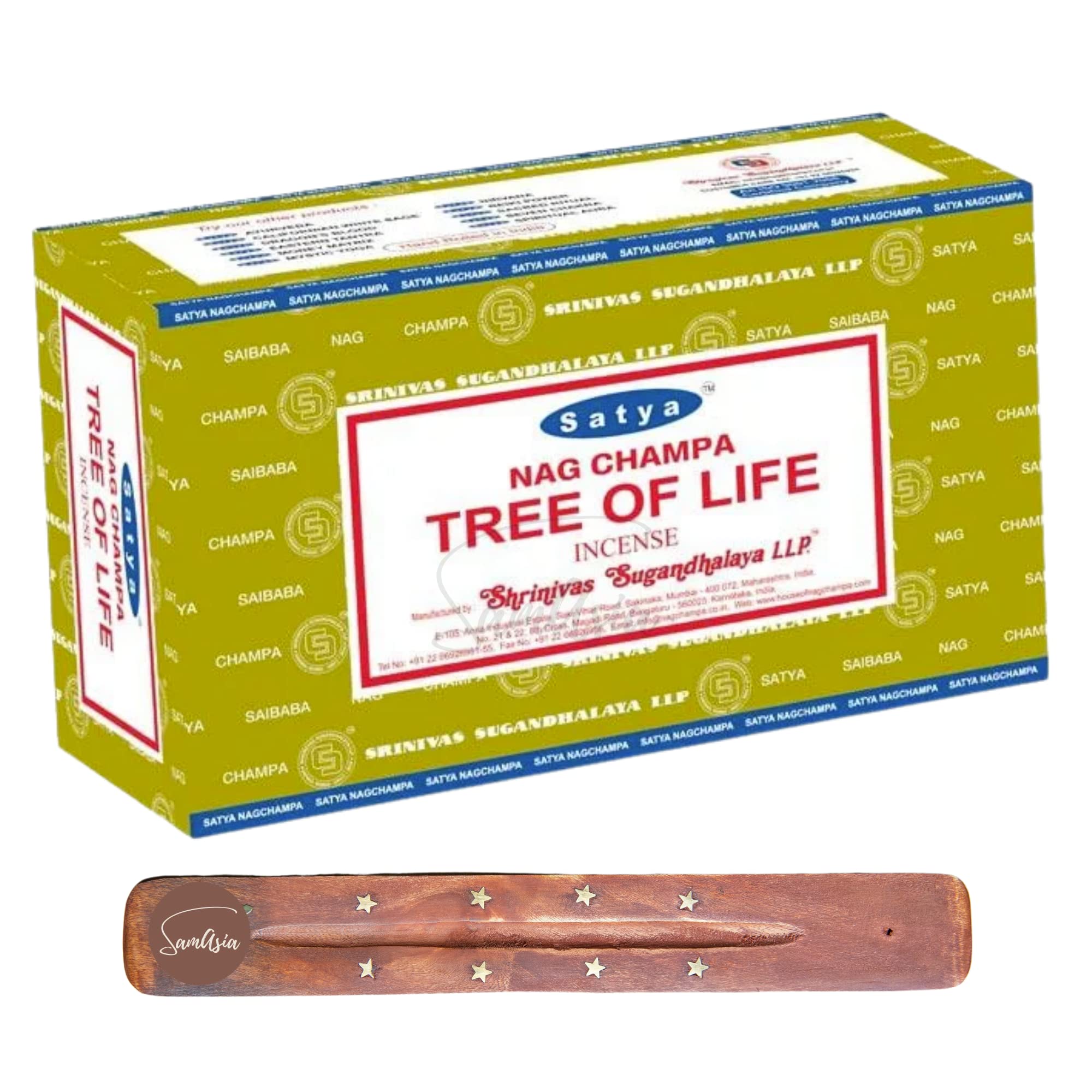 Satya Nag Champa Tree of Life Incense Sticks | x12 pack | with SAMASIA incense sticks holder | Used for Tromatherapy, Spa, Yoga, Weddings, Meditation, Healing, Positivity and Relaxation — image 1