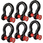 6PCS 5/8 D Ring Shackle 3.25 Ton (7165 Lbs) Capacity Screw Shackle 13 Ton(28,660 lbs) Maximum Break Strength Chain Shackle Bow Shackle Clevis Heavy Duty Screw Pin Shackle for Towing, Off Road Recovery