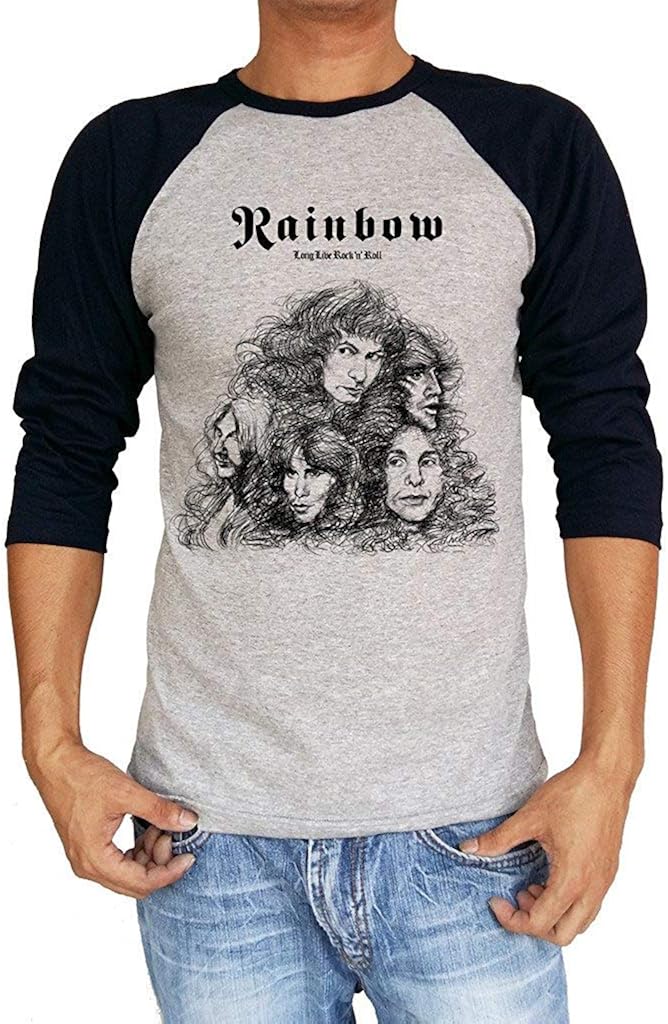 Rainbow Band Long Live Rock N' Roll Baseball tee Raglan 3/4 Sleeve Men