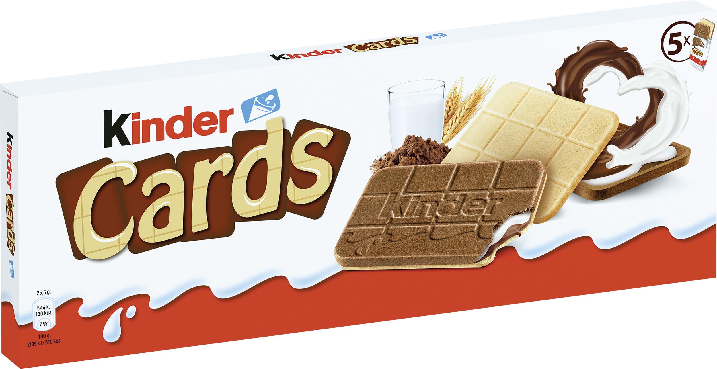 Kinder Cards - Kekswaffeln mit Milch- & Kakaocreme, knusprige Waffeln mit cremiger Füllung, Snack für unterwegs - 1 Packung, enthält 5 Einzelpackungen mit je 2 Kekswaffeln (insgesamt 10 Stück), 128 g