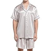 COLD POSH 100% 19MM Mulberry Silk Pajamas for Men Short Sleeve Button Up Mens Silk Pajama Set for Summer Pjs