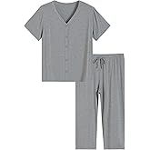 Latuza Women's Bamboo Viscose Capri Pajamas Set Cooling Pj Set with Pockets