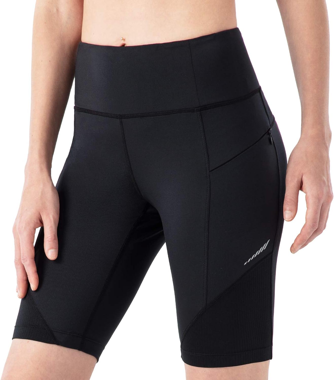 Naviskin Women's Compression Running Shorts High Waist Workout Athletic Biker Shorts with Zipper Pockets: Clothing