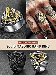 FaithHeart Custom Masonic Stainless Steel Ring Mens