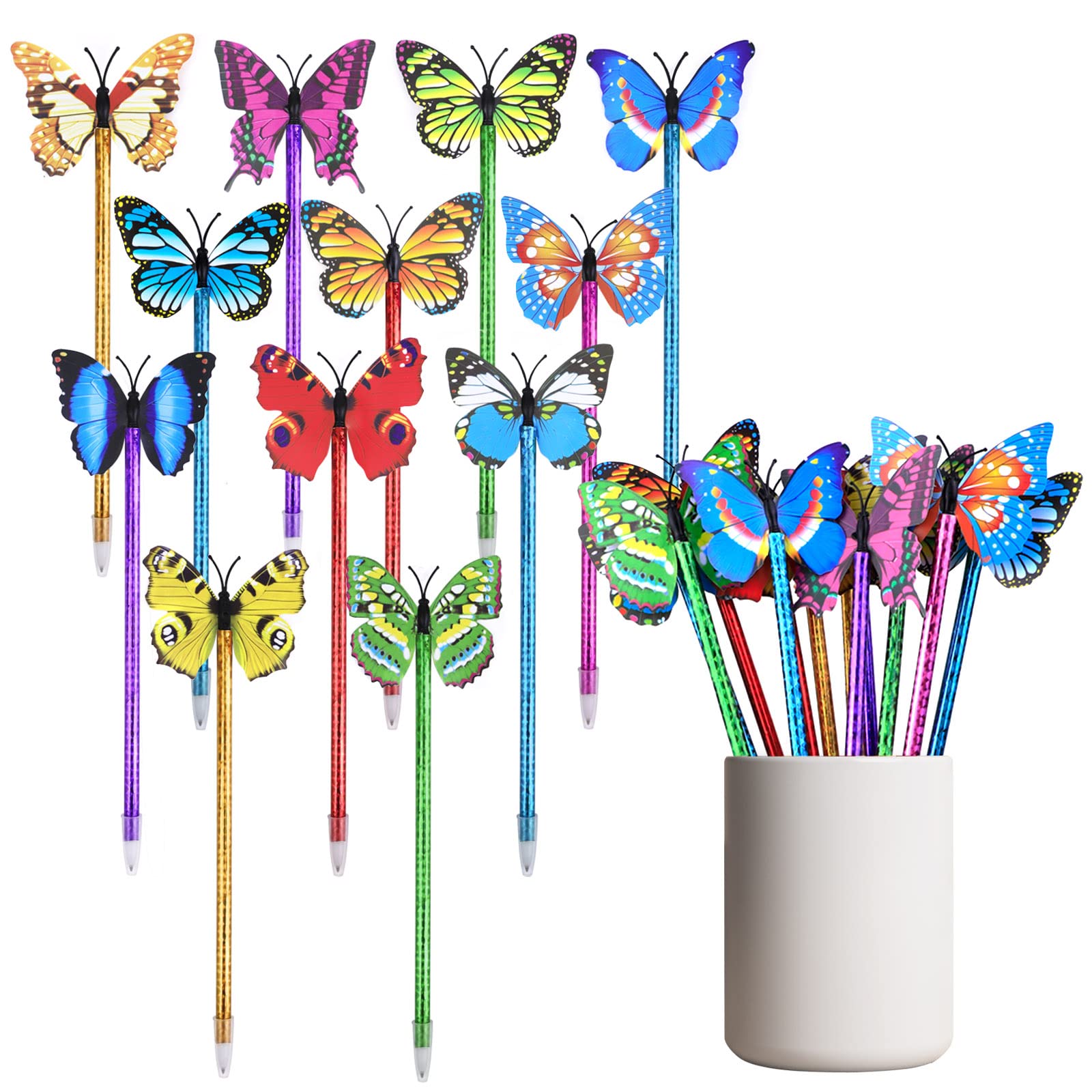 24 PCS Removable Novelty Butterfly Ballpoint Pens, 0.5mm Artificial Butterfly Writing Pens, Gel Rollerball Pens for School Office Home Party Present Giving