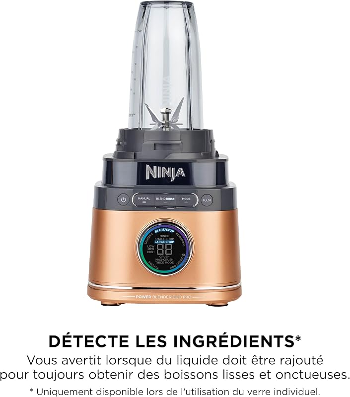Detect Power Blender Pro & Single Serve 2-en-1, mixeur 1200W avec récipient 2L, 1 gobelets individuel, mixeur pour smoothies et boissons glacées, hachage de légumes, Noir & Cuivre, TB301EUCP