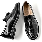 BEAU TODAY Tassel Loafers for Women,Leather Brogue Dress Shoes,Wingtips Oxford for Women,Breathable Comfortable Slip-on Lace-up Handmade Flat Shoes for Business Work