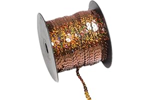SILLLULE 100 Yards Flat Round Sequin Trim String,6 mm Coffee Glitter Sequin Ribbon Metallic Trim Strand for Crafts Sewing Wedding Dress Clothes Party Embellish