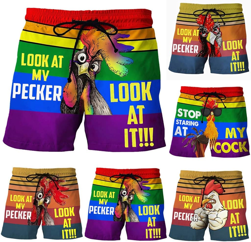 TRENDINAO Men Flat Front Shorts Drawstring Loose Beach Short Pants Baggy Funny Graphic Print Elastic Waist Swim Trunks at  Men’s Clothing store