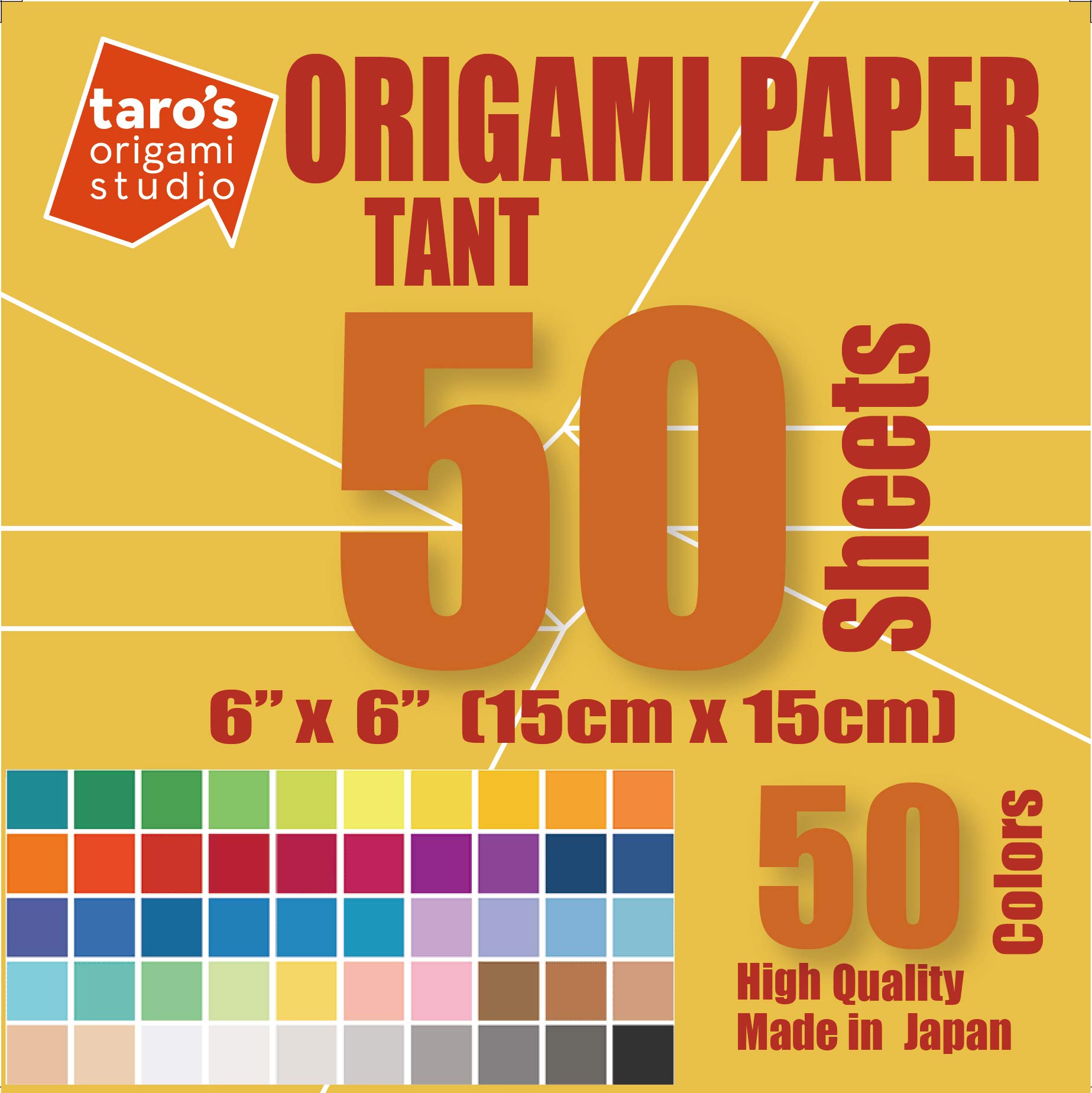 [Taro's Origami Studio] TANT Standard 6 Inch Double Sided 50 Colors 50 Sheets Square Easy Fold Premium Japanese Paper for Origami Artist from Beginner to Expert (Made in Japan)