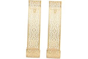 Gadpiparty Metal Iron Art Wall-Mounted Candleholder Set, 2pcs Gold Toned Wall Sconce Pillar Candle Stand for Living Room Deco