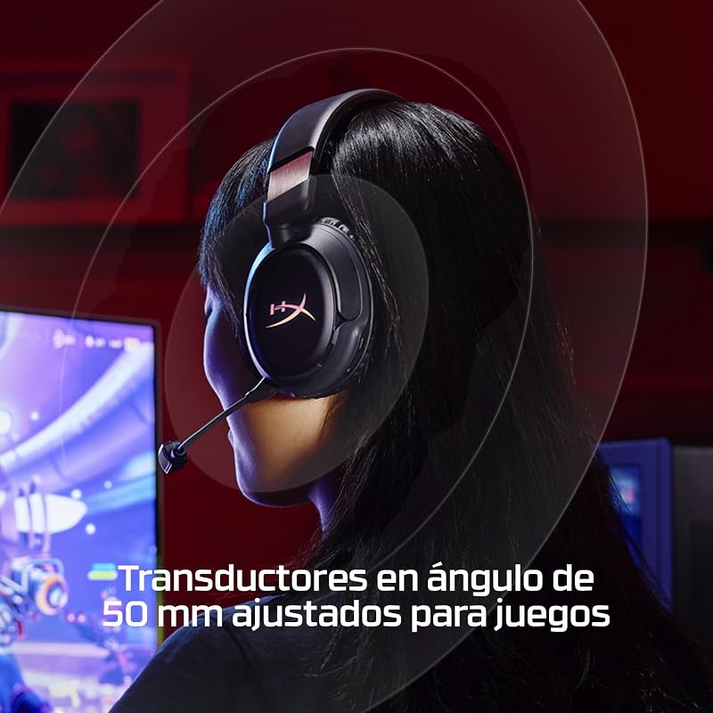 Cloud Flight 2 – Auscultadores de gaming sem fios, luzes RGB personalizáveis, bateria de 100 horas, dual wireless 2,4GHz e Bluetooth, emparelhamento instantâneo, PC/PS/Switch/Mobile, branco