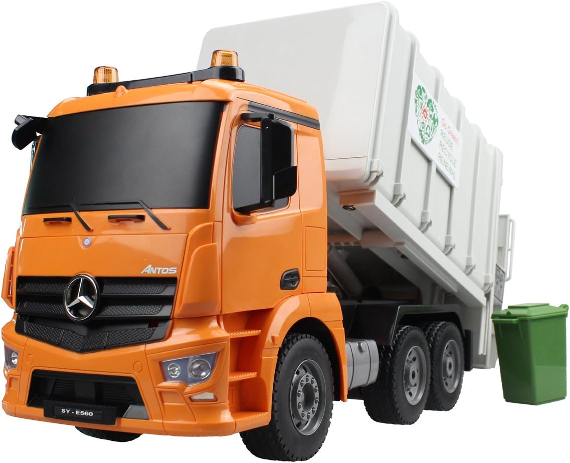 Hugine RC Garbage Truck Mercedes-Benz Authorized 2.4G 10 Channel Remote Control Truck Rubbish Collector Recycle Sanitation Cars Construction Vehicle Toys For Kids…