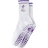 Yawlsow Pilates Grip Socks for Women Yoga Grippy Socks Cute Barre Non Skid Athletic Crew Sticky Sock Workout Hospital
