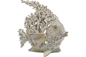 VVGIFTS Beach Coastal Decor Coral Reef Angelfish Home Office Desk Decor Sculpture Statue for Tabletop Shelf Bathroom Decoration Ornament Gift (White)