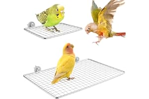 DBNESS 2 Pcs Bird Perches, Stainless Steel Parrot Perch Platform, Open-Grid Easy Clean Parakeet Stand, Durable Rust-Resistant Birdcage Accessories for Budgie, Cockatiel, Green Cheek, Quaker, Hamster
