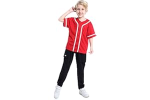 TopTie Boys Baseball Jersey, Kids Button Down Jersey T-Shirt Softball-Red White-10T