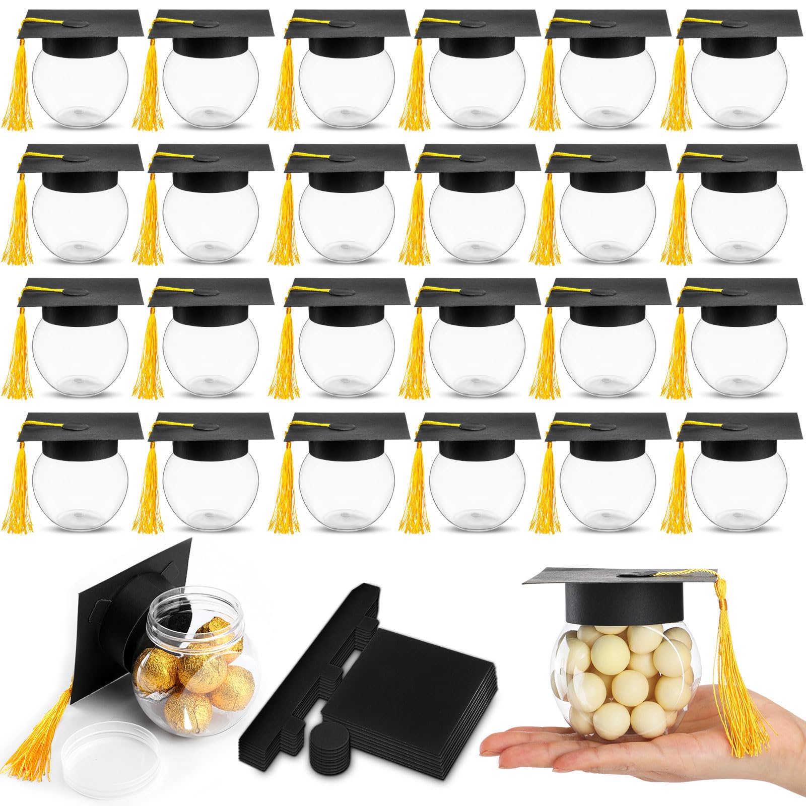 Photo 1 of Teenyyou 24 Pcs Graduation Gum Containers Graduation Party Favors Graduation Gift Box Bulk Graduation Candy Boxes Grad Cap Jars Container with Tassels for DIY Graduation Party Favors