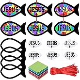 Sinload 24 Sets Faith Fish Craft Kit DIY Christian Jesus Fish Craft Religious Cross Tissue Paper Hanging Ornament for Home Church Bible Activities