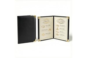 GLIMVILO 2-Pack Leather Restaurant Menu Covers | 8.5 x 11-Inch | Multiple Sizes | Ideal for Wine Lists, Drinks, and Menus | Elegant Menu Holder and Book. (Black, 2 Pages 4 Views)