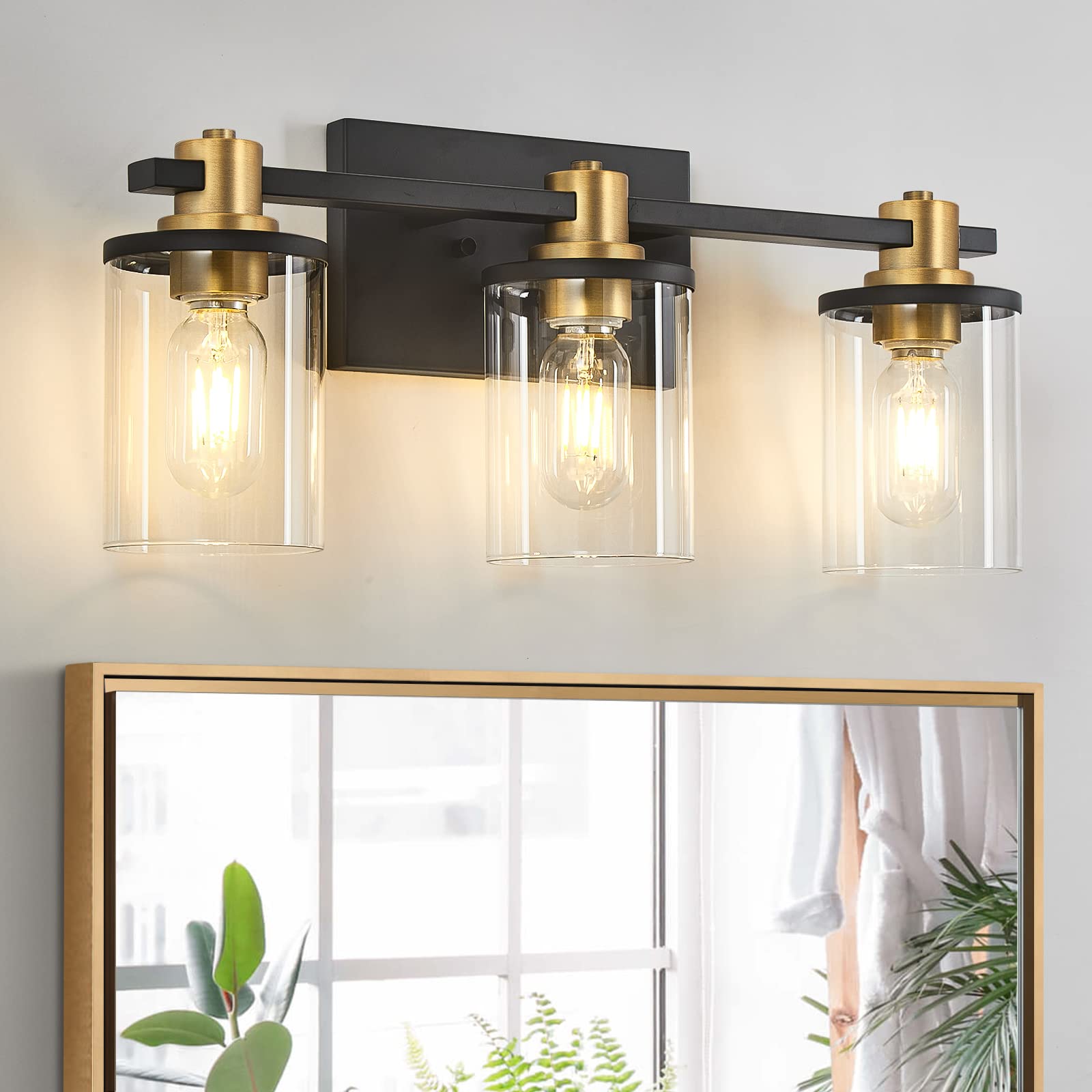 DADUL 3 Light Bathroom Vanity Light, Black and Gold Bathroom Light