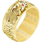 HJ HUAJ Feng Shui Ring Feng Shui PiXiu Mantra Ring PiXiu Rings Amulet Lucky Wealth Buddhist Jewelry Adjustable Ring