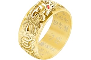HJ HUAJ Feng Shui Ring Feng Shui PiXiu Mantra Ring PiXiu Rings Amulet Lucky Wealth Buddhist Jewelry Adjustable Ring